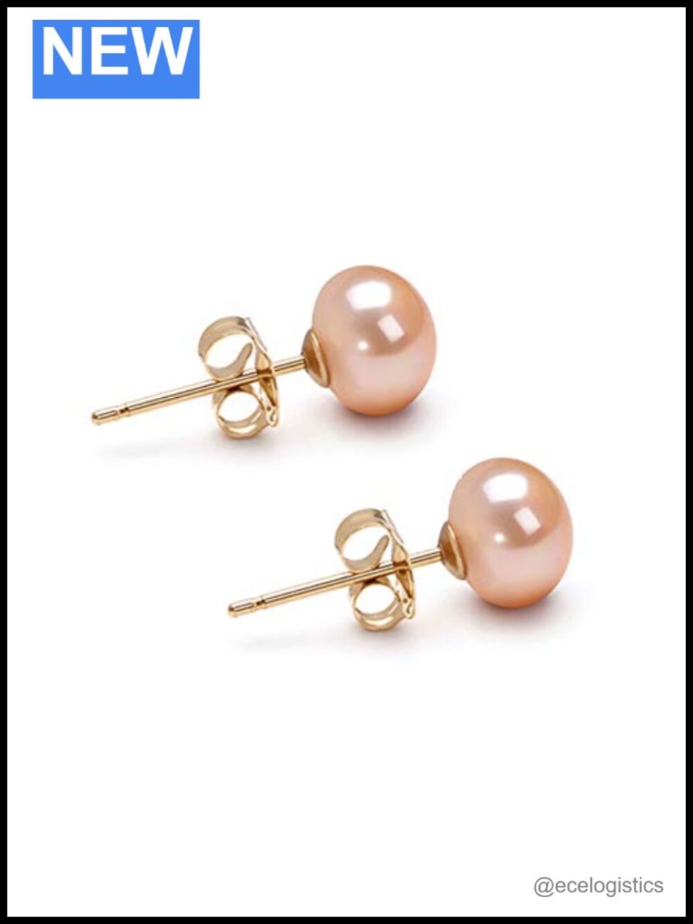 AA 8mm Pink Freshwater Pearl Stud Earrings 14k Yellow Gold Plated 925 Sterling
